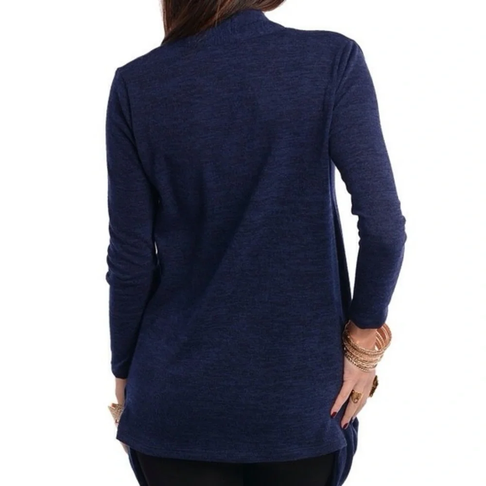 Navy Blue Cardigan with Soft Drape Effect - Picture 2 of 2